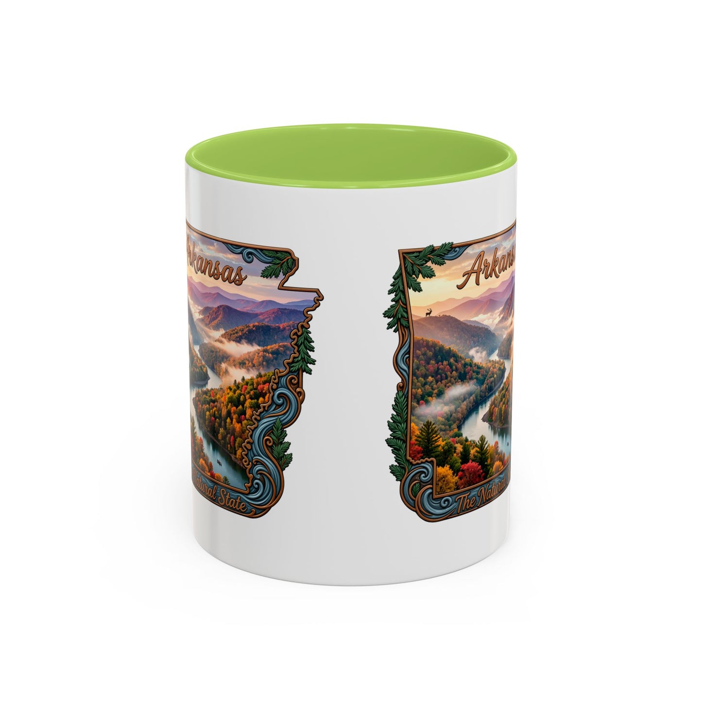 Arkansas Scenic Coffee Mug — Vintage State Map River Landscape (11/15 oz)