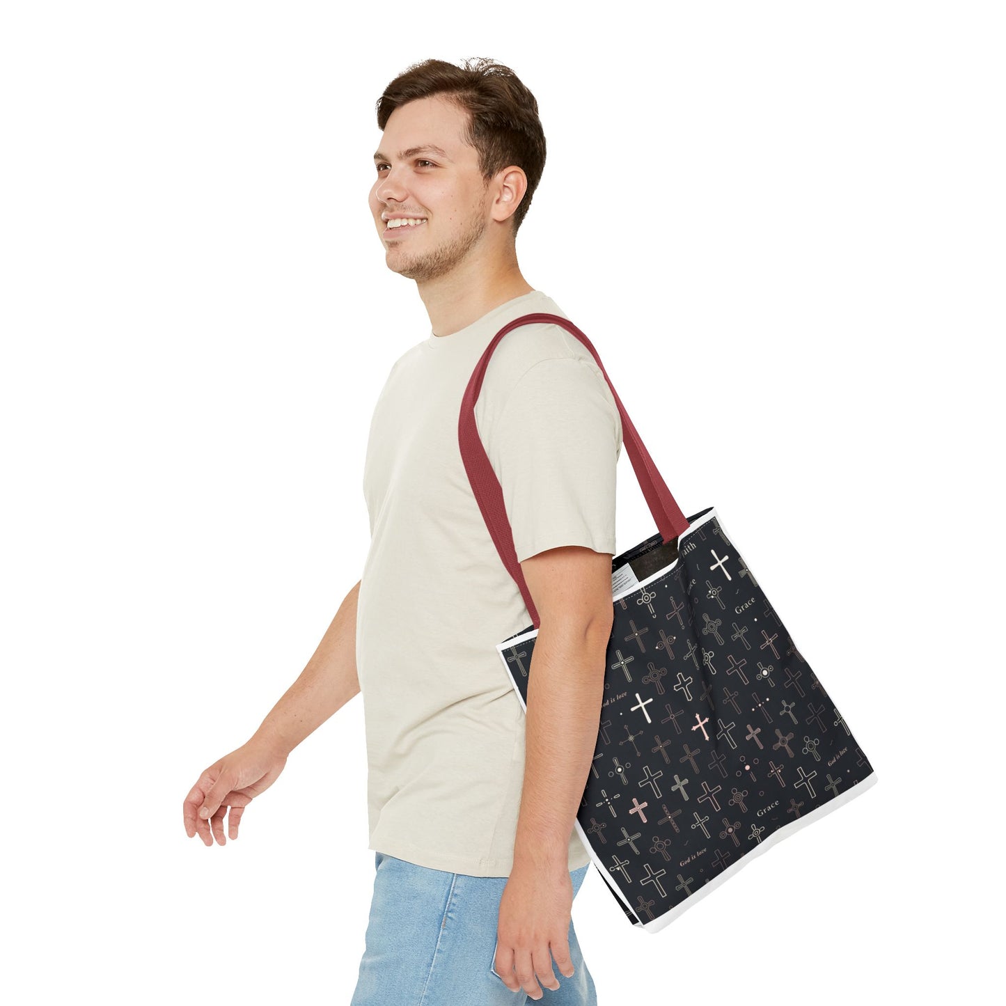 Cross Pattern Tote Bag — Faith & Grace Religious All-Over Print Tote