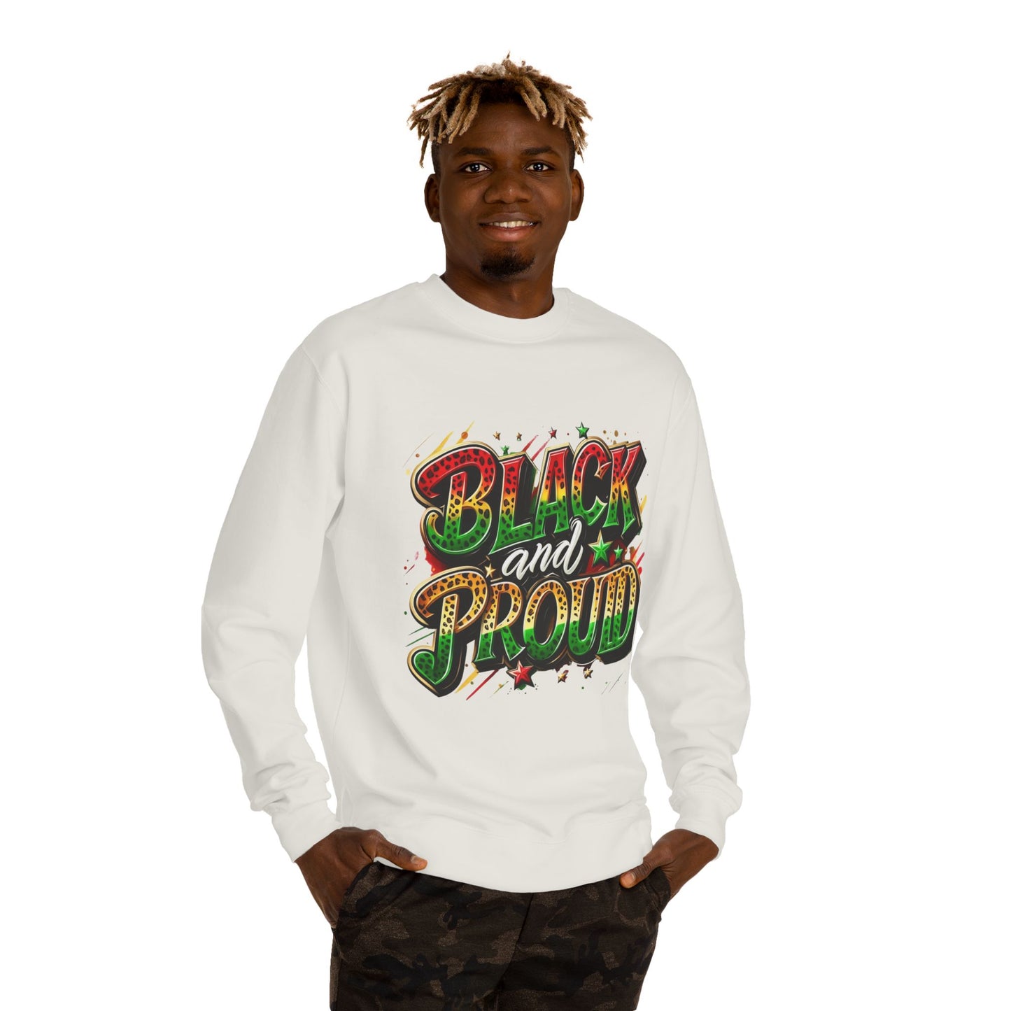 Black and Proud Crewneck Sweatshirt — Afrocentric Pride Graphic
