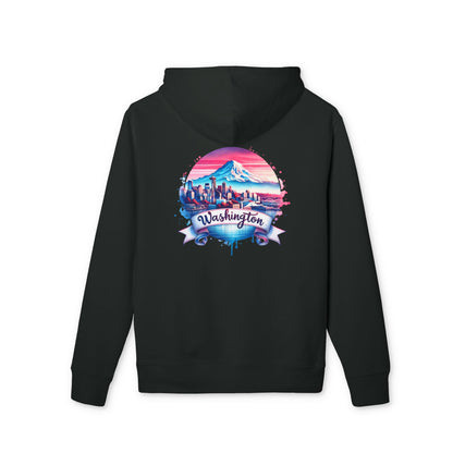 Washington State Skyline Hoodie — Retro Mt. Rainier Travel Pullover