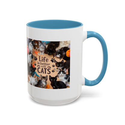 Cat Lover Accent Coffee Mug — “Life Is Better With Cats” 11/15oz