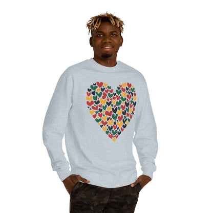 Colorful Heart Pattern Sweatshirt — Cozy Valentine/Everyday Love Crewneck