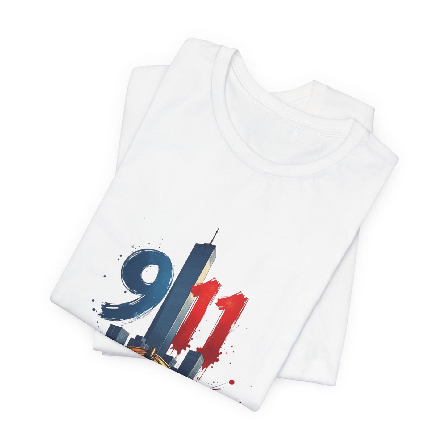 9/11 Firefighter Memorial Tee — Tribute T-Shirt with Helmet & Twin Towers Design