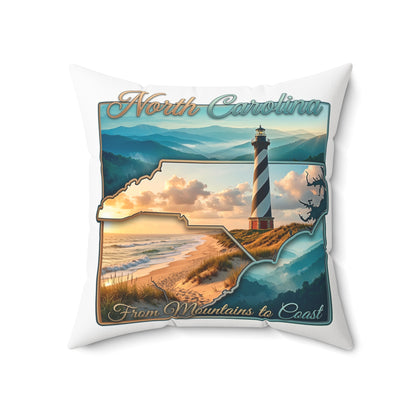 North Carolina Lighthouse Coastal Pillow — From Mountains to Coast Decorative Throw Pillow