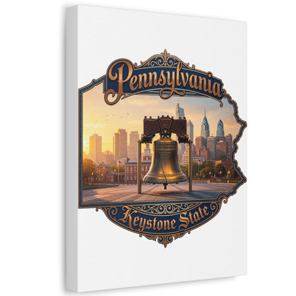 Pennsylvania Keystone State Canvas Wall Art – Liberty Bell & Philadelphia Skyline