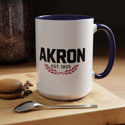 Akron Est. 1825 Accent Coffee Mug — Vintage City Pride Ceramic Mug