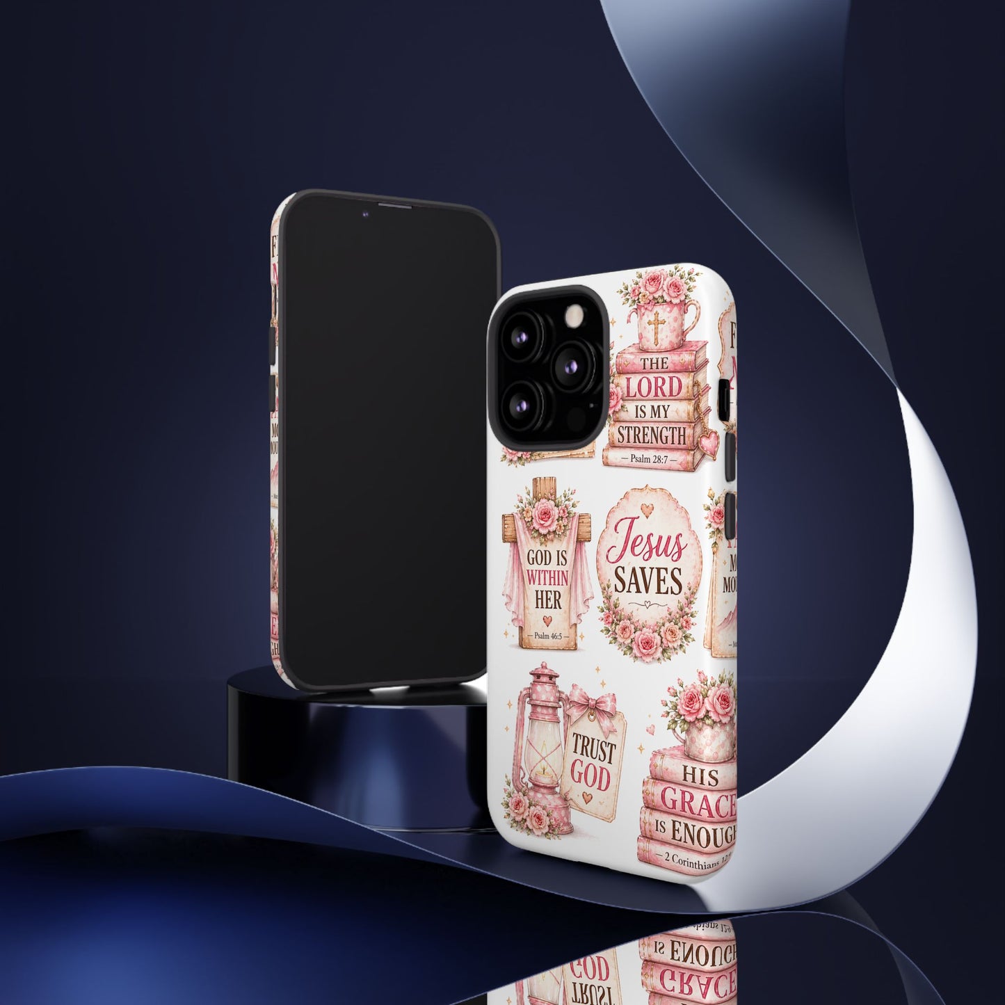 Christian Phone Case — Jesus Saves Floral Tough Case with 'God Is Within Her' & 'Trust God' Design
