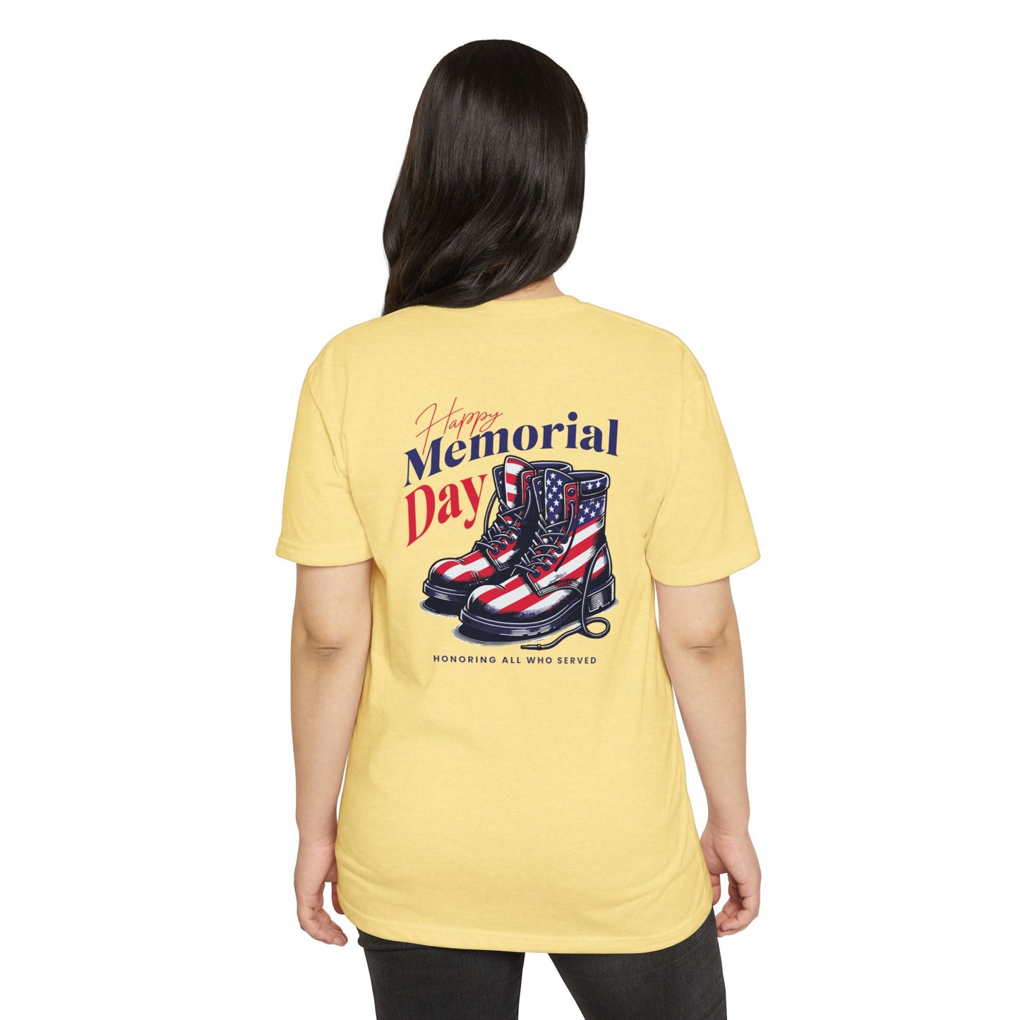 Memorial Day Flag Combat Boots T-Shirt – "Honoring All Who Served"