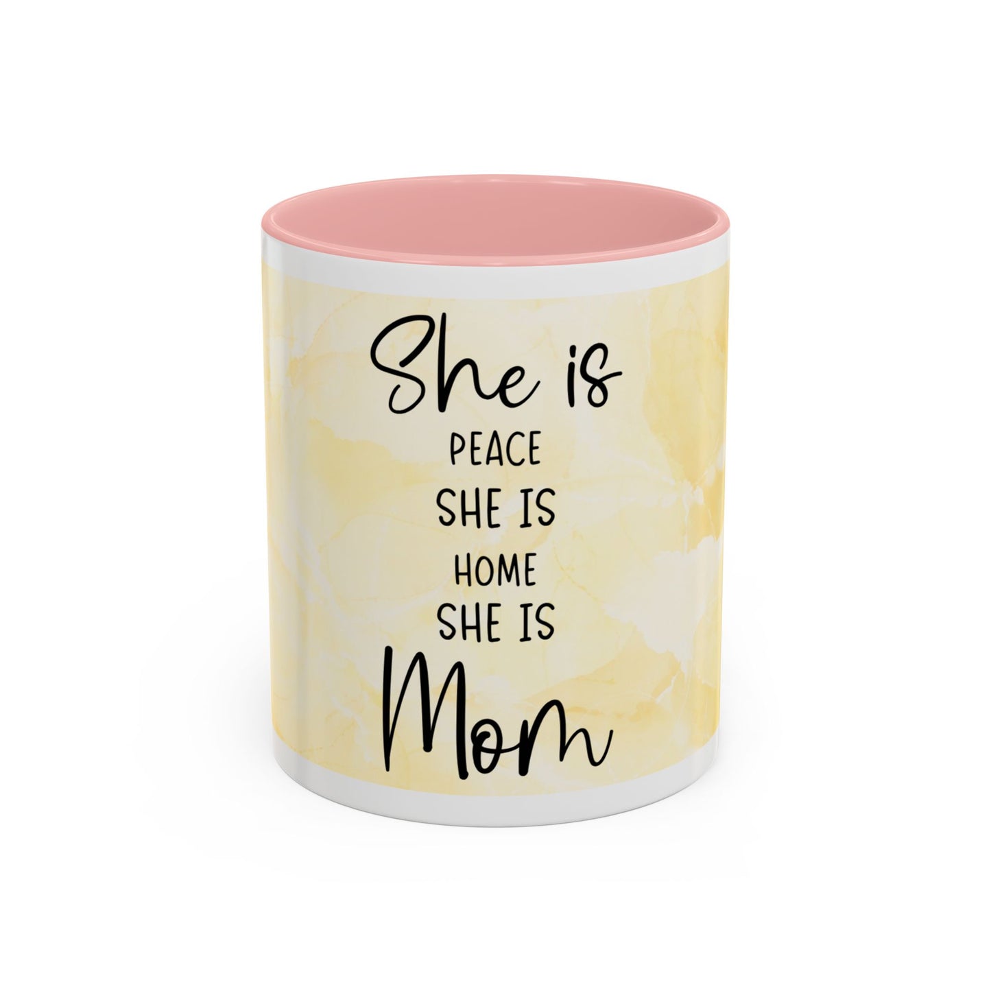 She Is Mom Floral Accent Coffee Mug — 'She is Peace, She is Home' Mother's Day Gift