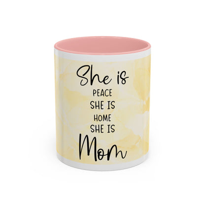 She Is Mom Floral Accent Coffee Mug — 'She is Peace, She is Home' Mother's Day Gift