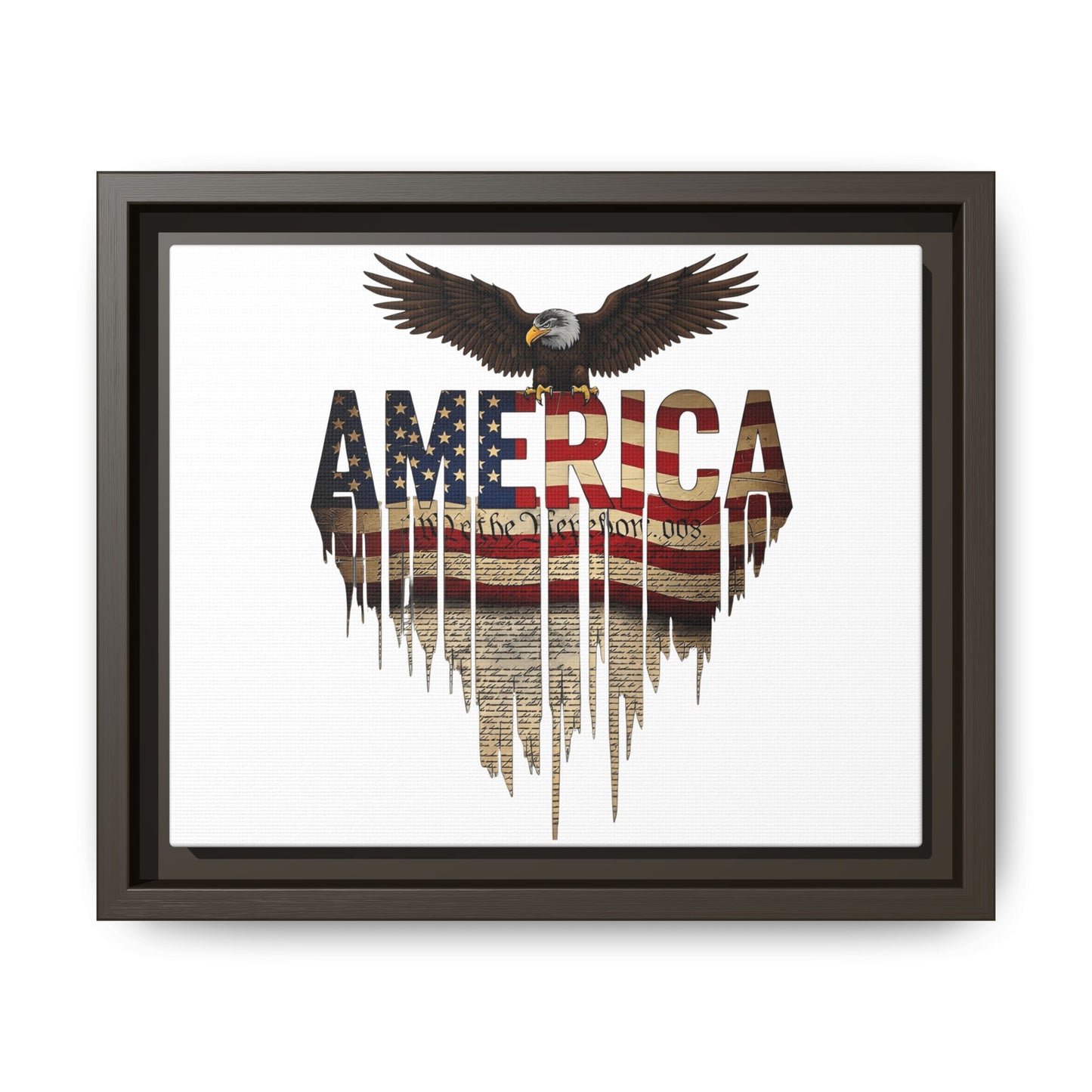 America Eagle Matte Canvas Framed Wall Art — Patriotic USA Flag Typography Print