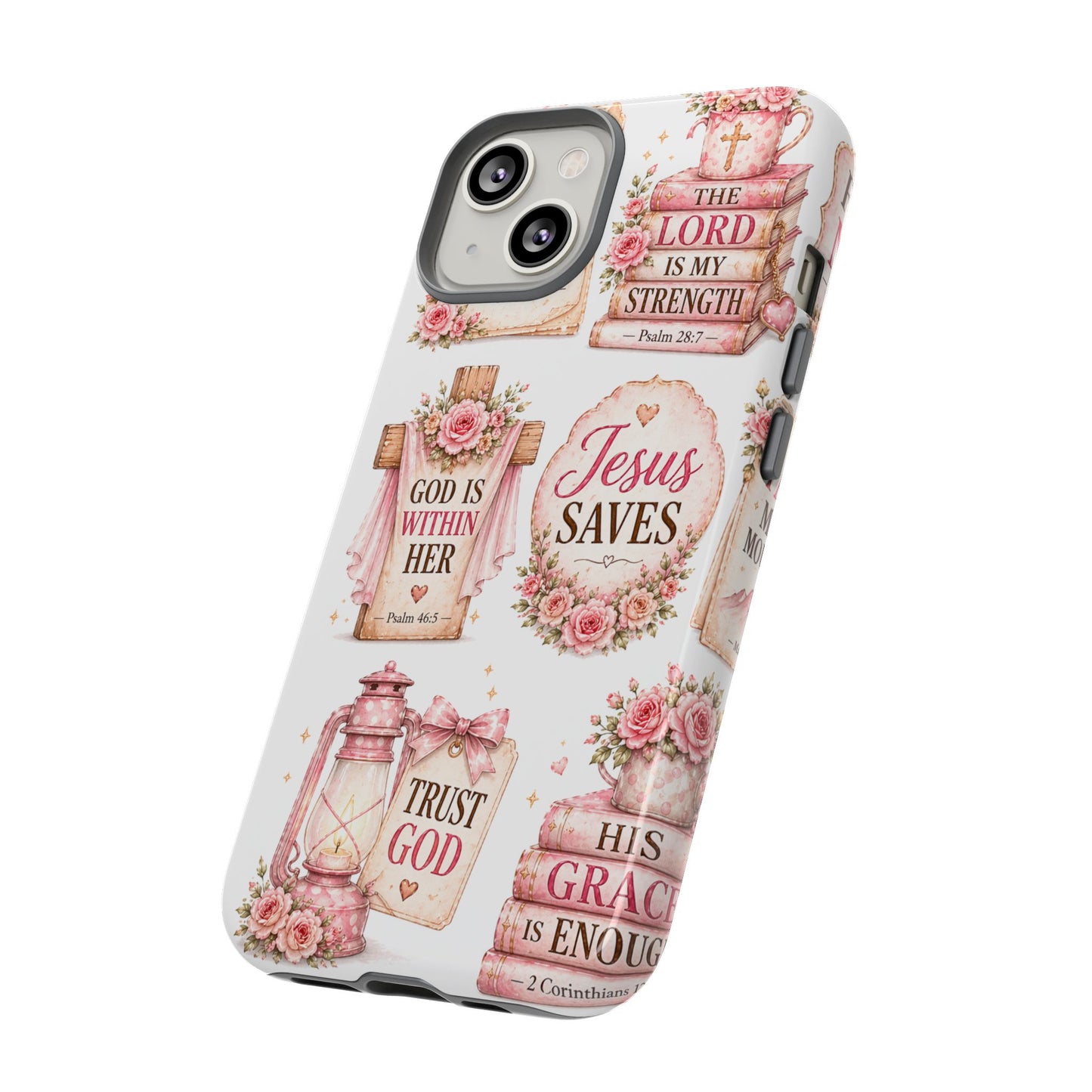 Christian Phone Case — Jesus Saves Floral Tough Case with 'God Is Within Her' & 'Trust God' Design
