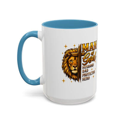 Man of God Lion Coffee Mug — 'Man of God' Religious Gift for Husband, Dad, Protector
