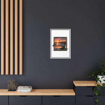 Framed Matte Canvas Wall Art — New York City Sunset Skyline with Statue of Liberty