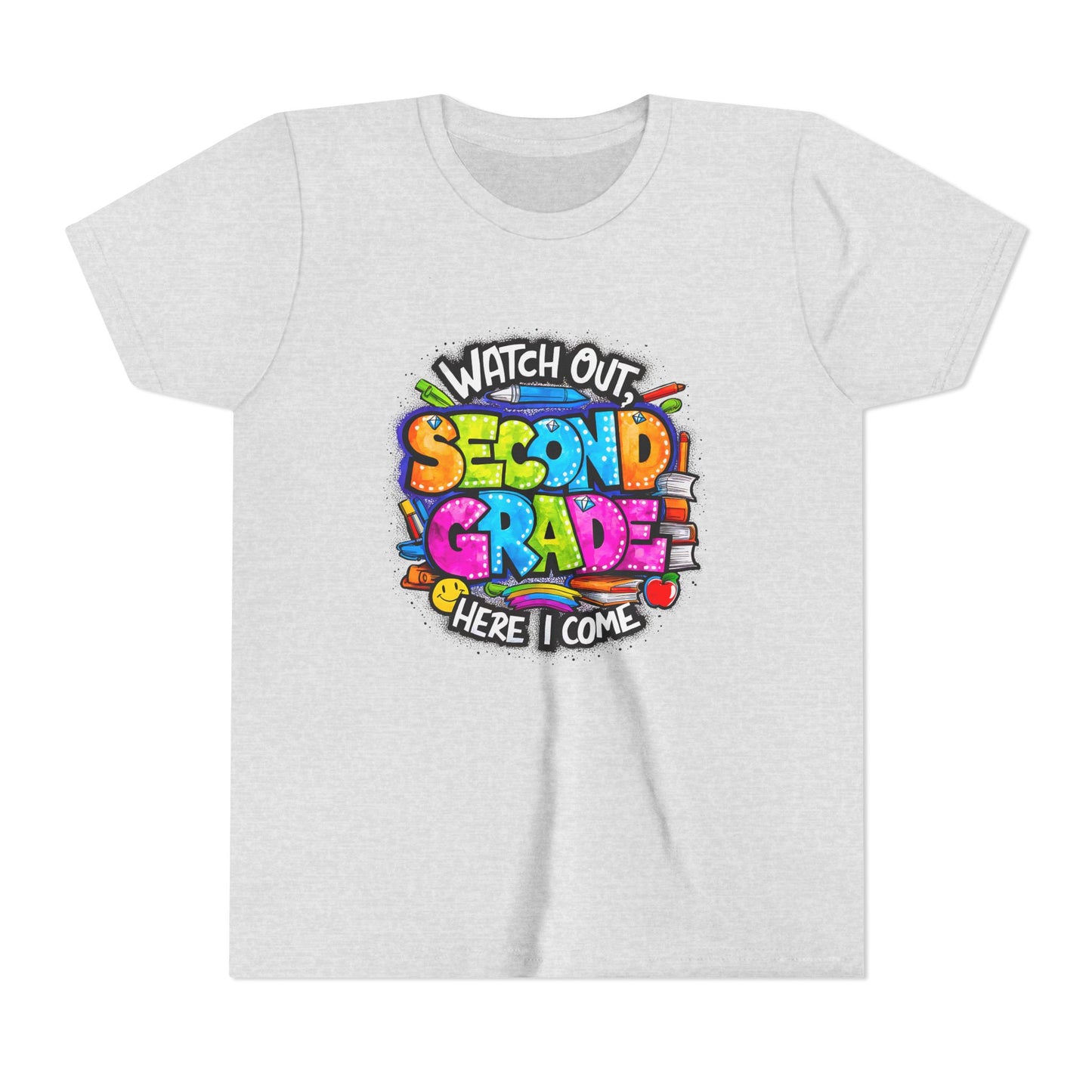 Second Grade Kids Tee - "Watch Out Second Grade Here I Come" Colorful Back-to-School Shirt