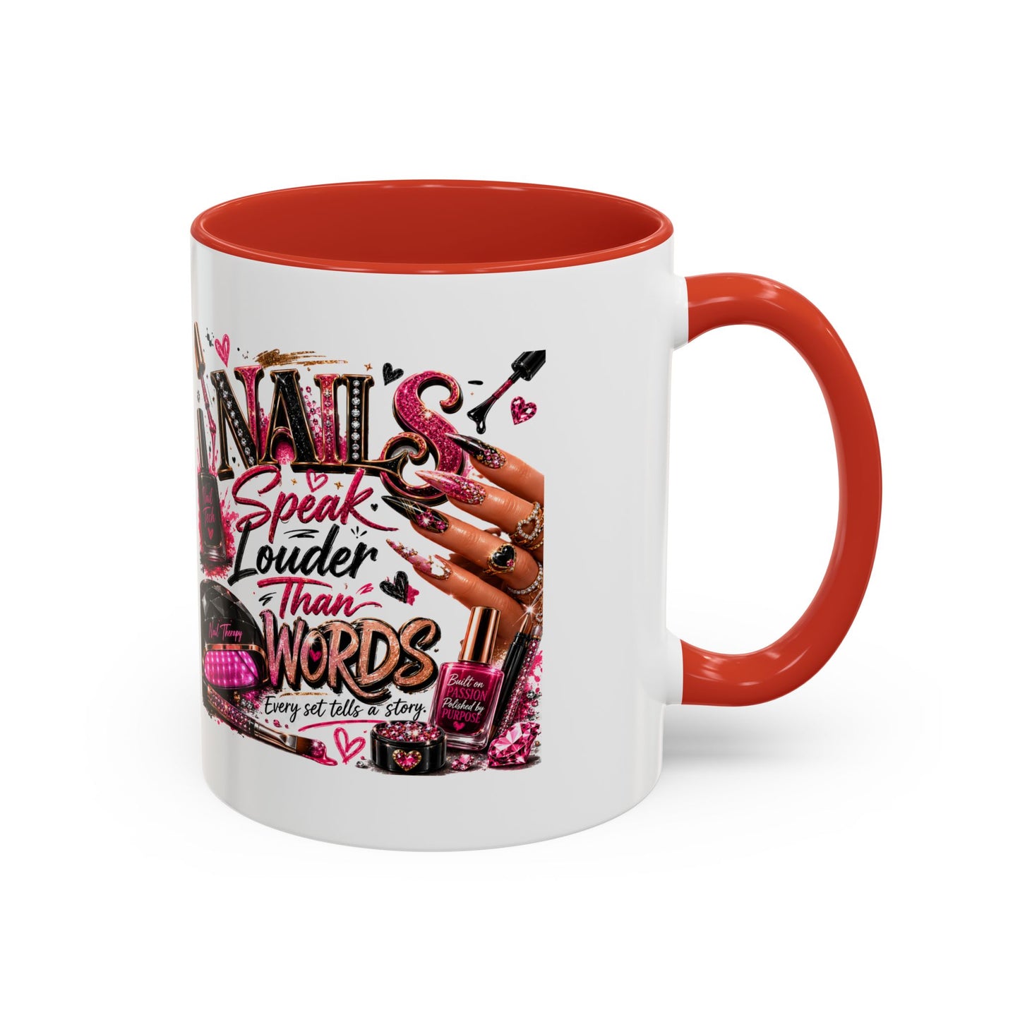 Nails Speak Louder Than Words Accent Coffee Mug — Pink Manicure Beauty Gift (11/15oz)