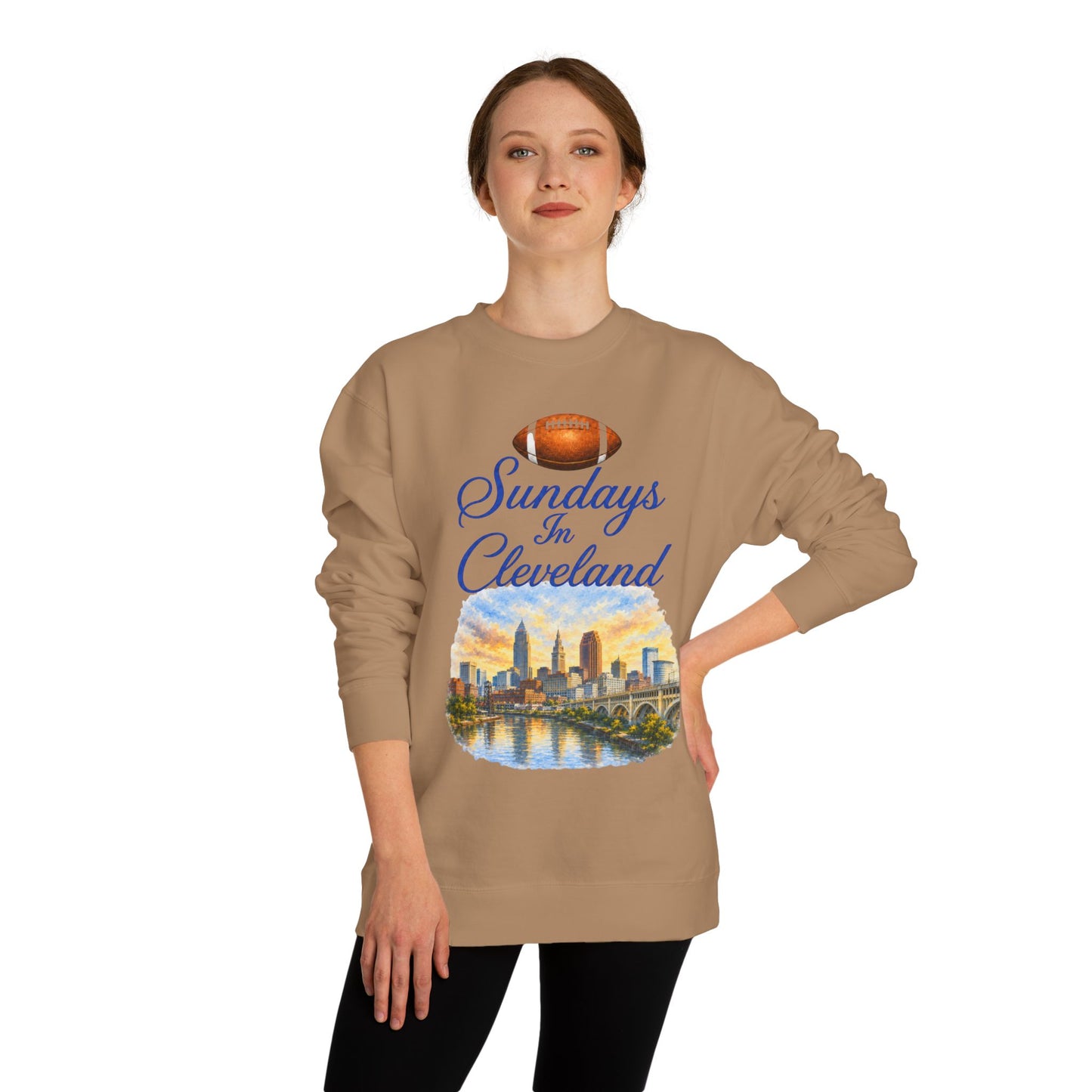 Sundays in Cleveland Football Crewneck Sweatshirt — Cleveland Skyline Game Day Pullover