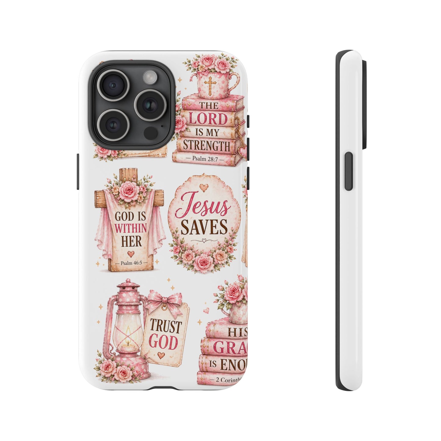 Christian Phone Case — Jesus Saves Floral Tough Case with 'God Is Within Her' & 'Trust God' Design