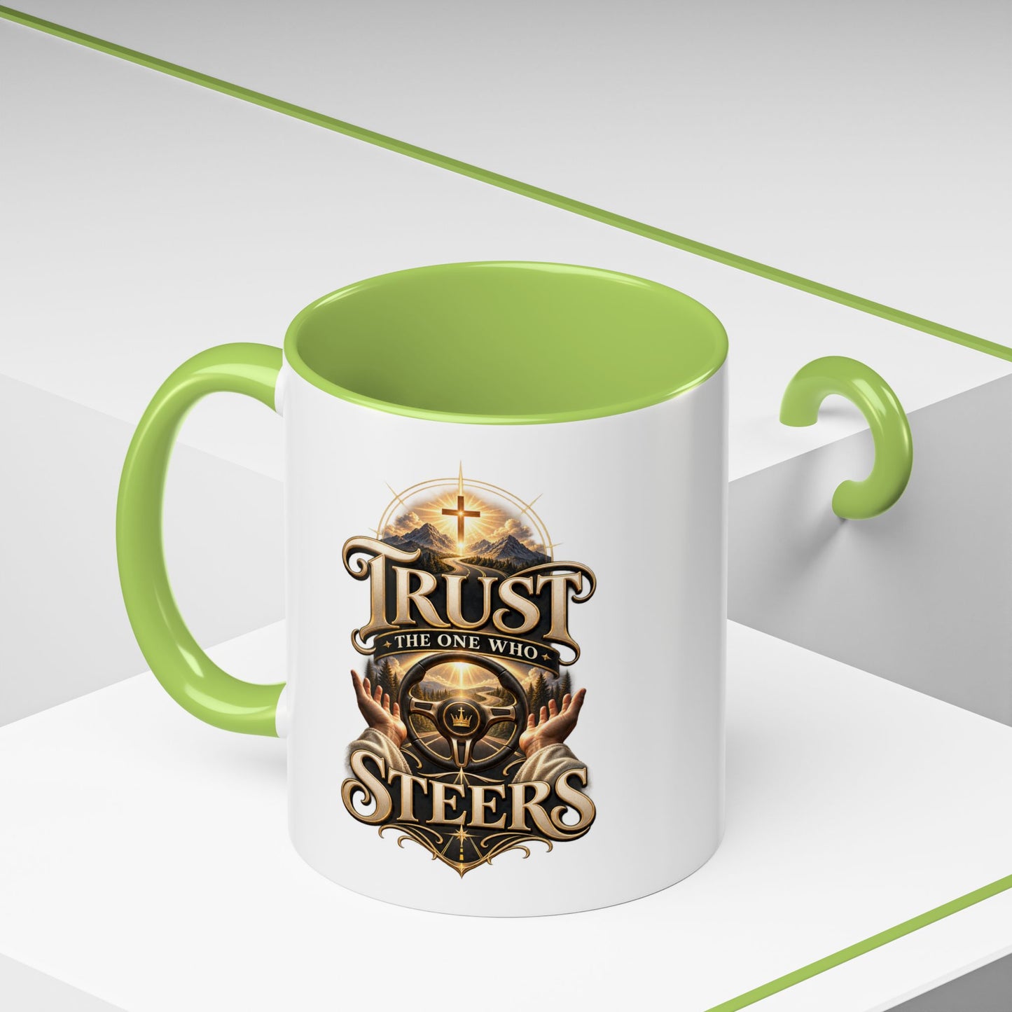 Faith Coffee Mug — "Trust the One Who Steers" Accent 11/15oz