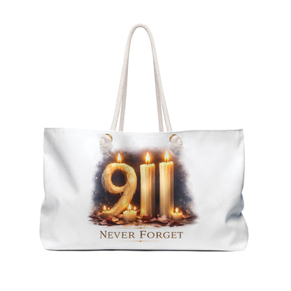 9/11 Never Forget Weekender Bag — Memorial Candle Tribute Travel Tote