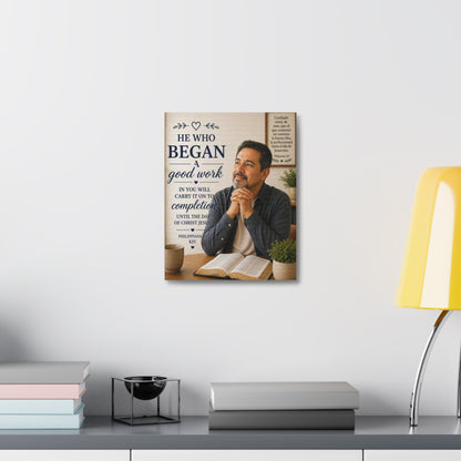 Philippians Canvas Wall Art — "He Who Began a Good Work" Inspirational Bible Verse Stretched Canvas