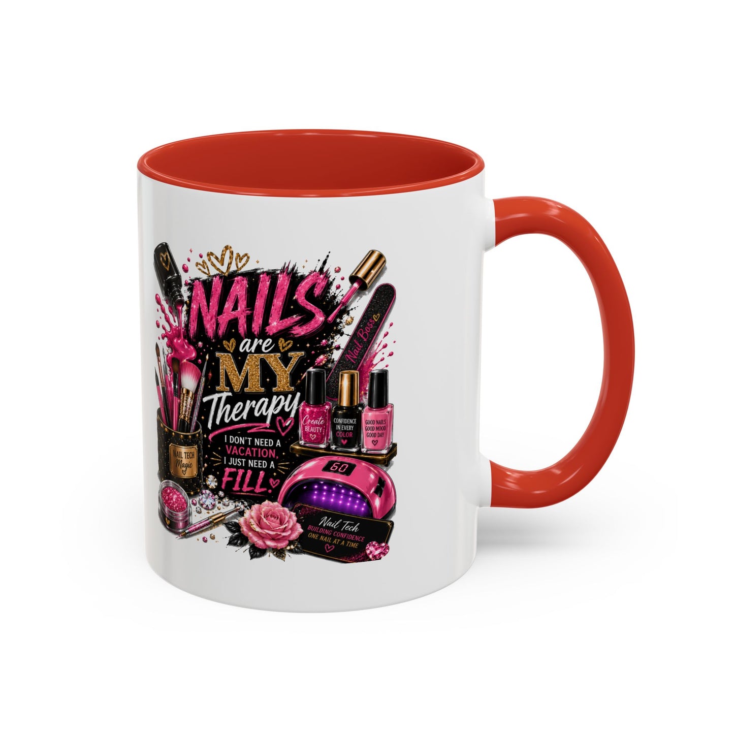 Coffee Mug — "Nails Are My Therapy" Pink Nail Tech Gift