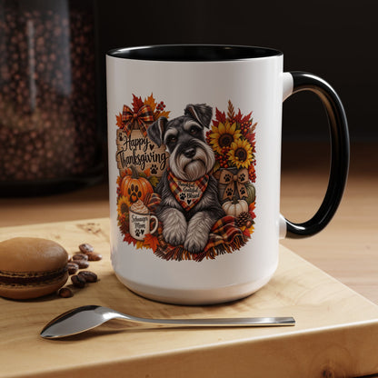 Thanksgiving Schnauzer Coffee Mug — 'Happy Thanksgiving' Autumn Dog Mug (11/15oz)
