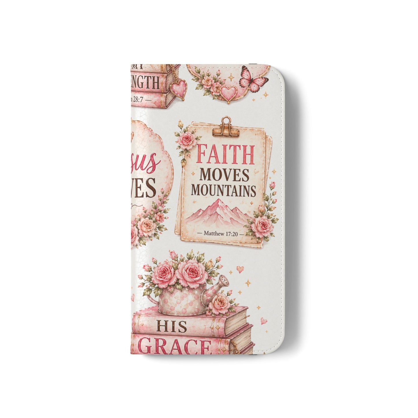 Christian Floral Phone Flip Case — "Jesus Saves" & Inspirational Scripture Wallet Cover