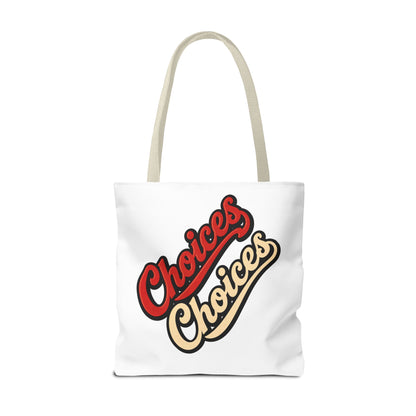 Choices Retro Script Tote Bag — Vintage Two-Tone Typography Canvas Tote
