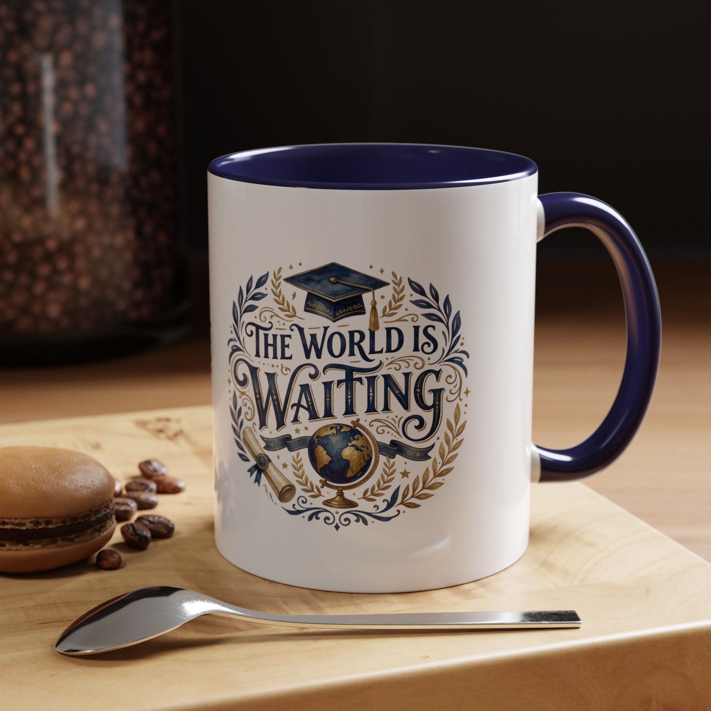 The World Is Waiting Graduation Coffee Mug — Inspirational Grad Gift (11/15oz)