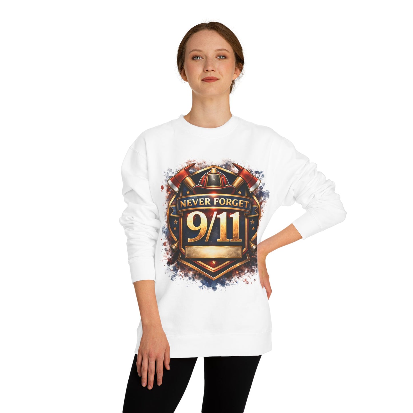 Never Forget 9/11 Sweatshirt — Memorial Firefighter Tribute Crewneck