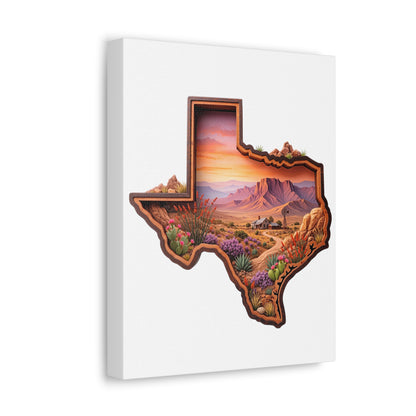 Texas Desert Landscape Stretched Canvas — Sunset State Silhouette Wall Art
