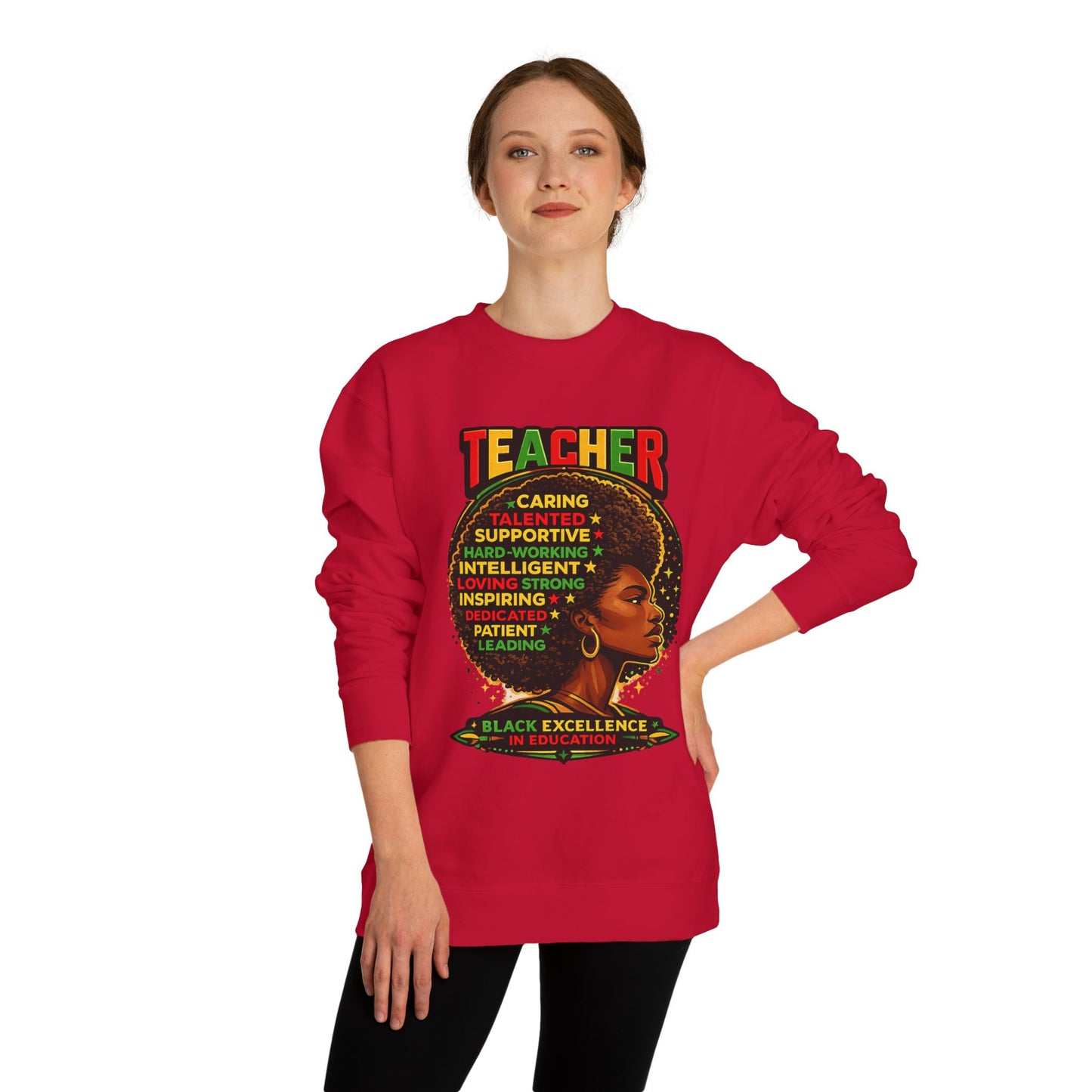 Teacher Afro Portrait Sweatshirt — Black Excellence Educator Crewneck