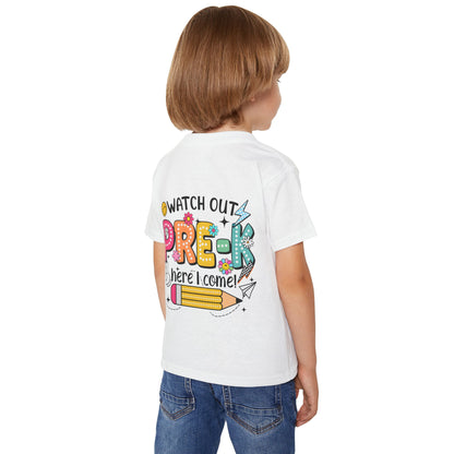 Toddler T-Shirt — "Watch Out Pre-K Here I Come!" Back-to-School Graphic Tee