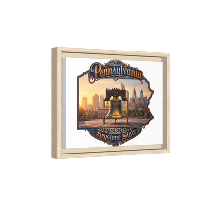 Pennsylvania Keystone State Framed Canvas Wall Art — Liberty Bell & Philadelphia Skyline