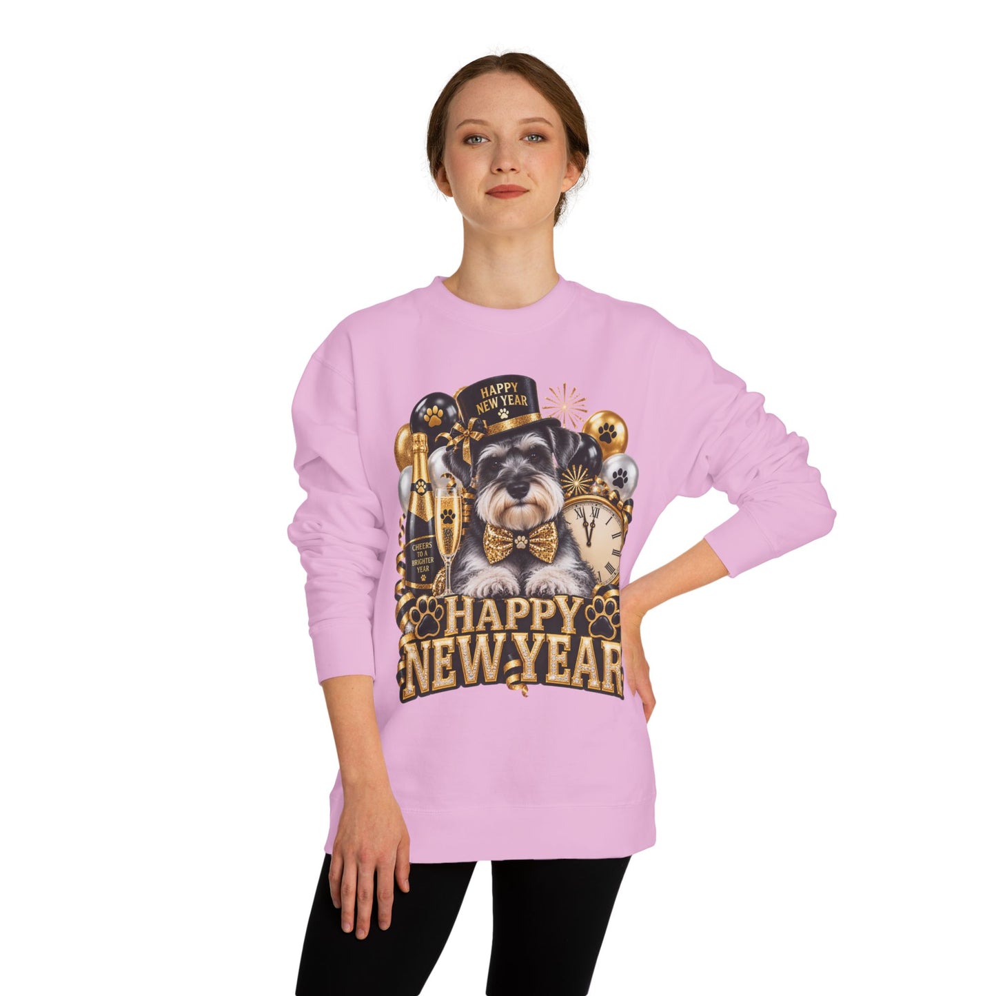 Happy New Year Dog Sweatshirt — Festive Paw Print NYE Crewneck
