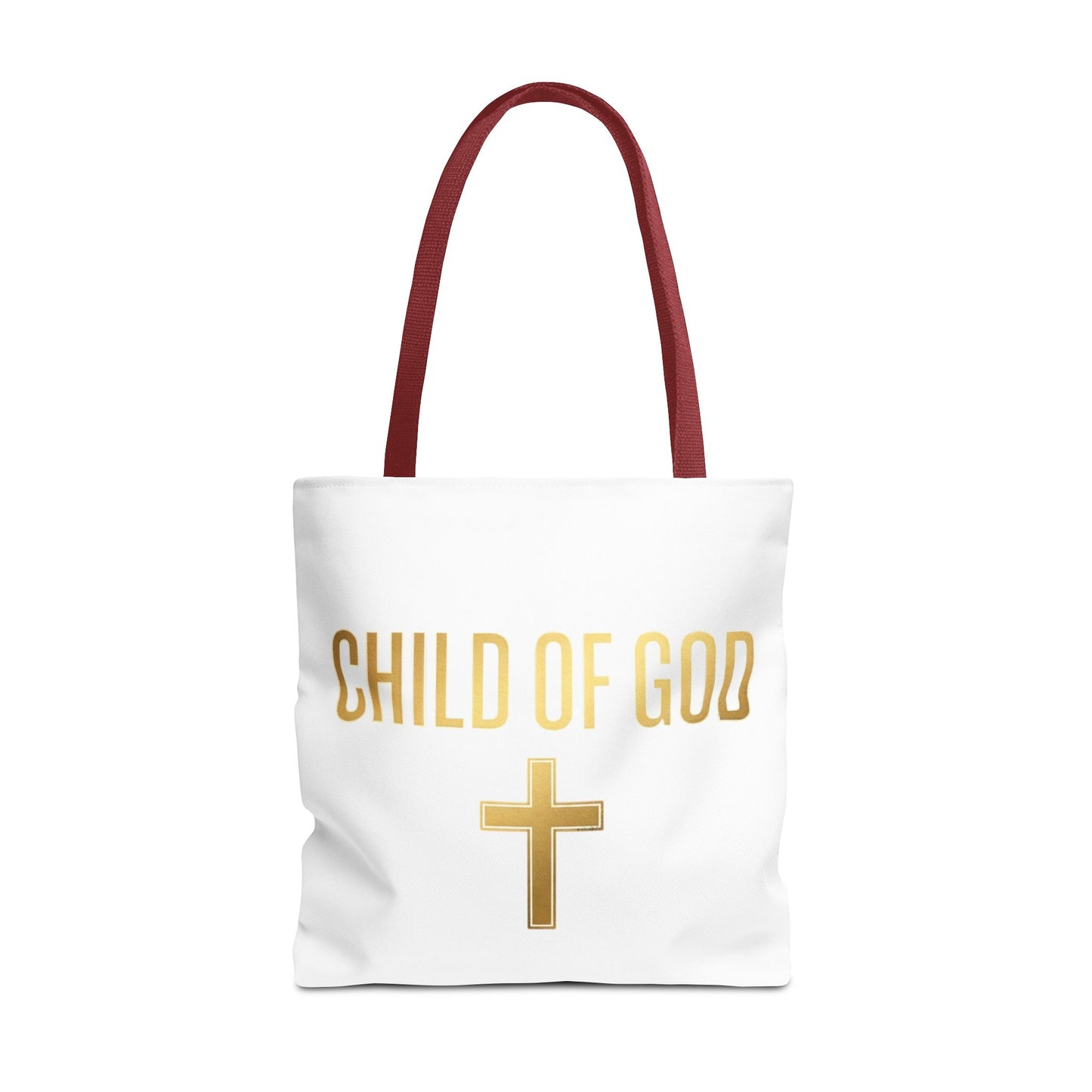 Child of God Tote Bag — Gold Cross Religious Canvas Tote