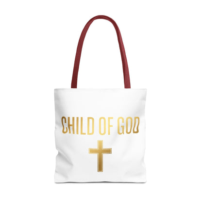 Child of God Tote Bag — Gold Cross Religious Canvas Tote
