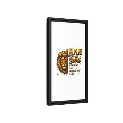 Man of God Framed Canvas Art — 'Man of God: Husband, Dad, Protector, Hero' Religious Wall Decor