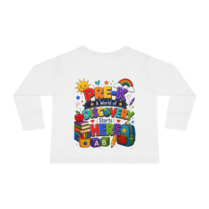 Pre-K Discovery Toddler Long Sleeve Tee – “A World of Discovery Starts Here”