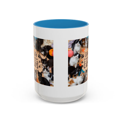 Cat Lover Accent Coffee Mug — “Life Is Better With Cats” 11/15oz