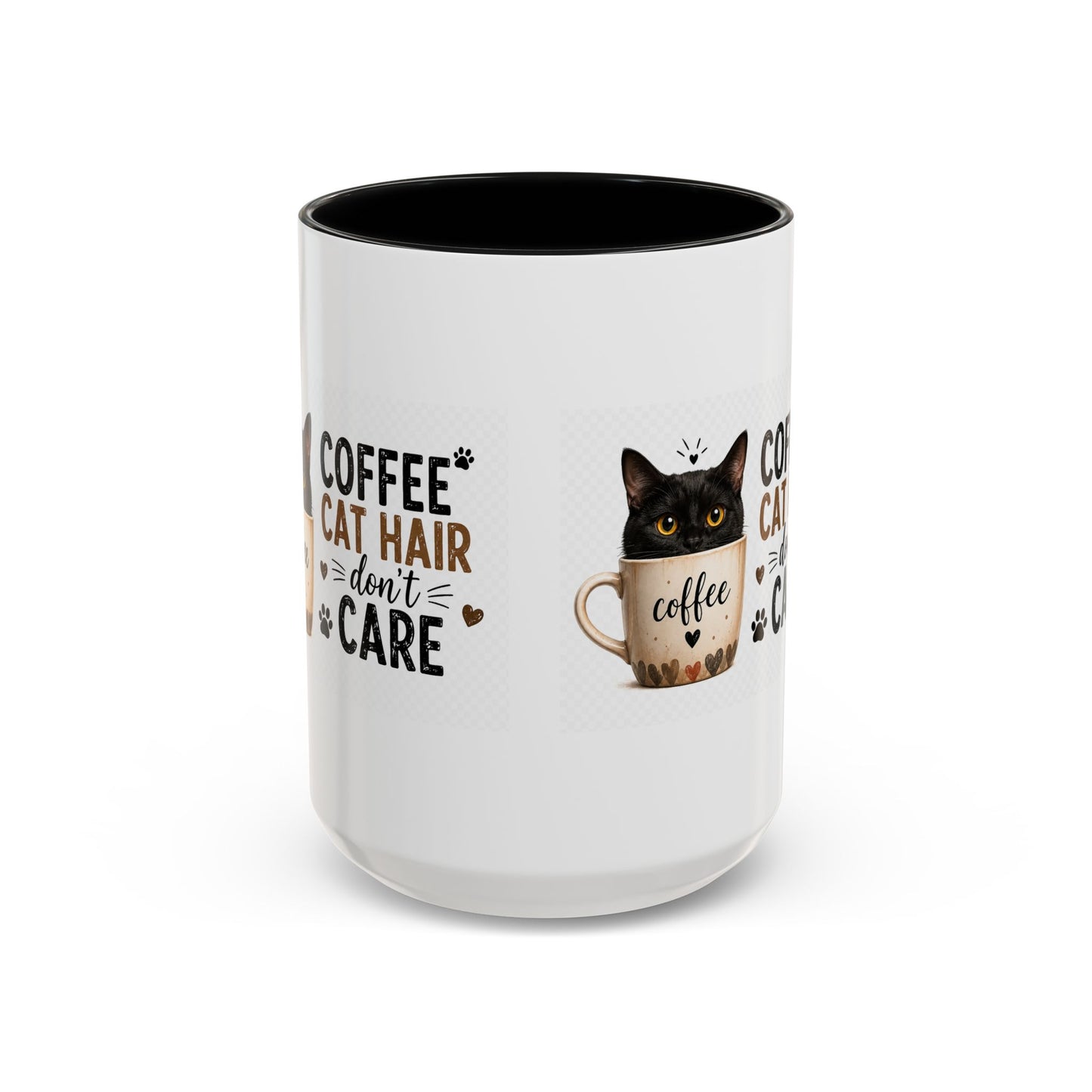 Coffee & Cat Hair Mug — "Coffee, Cat Hair, Don't Care" Accent Ceramic Coffee Mug (11/15oz)