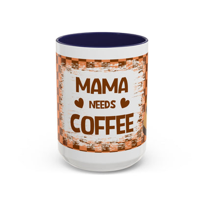 Mama Needs Coffee Accent Mug — 11/15oz Brown Checkered Coffee Cup