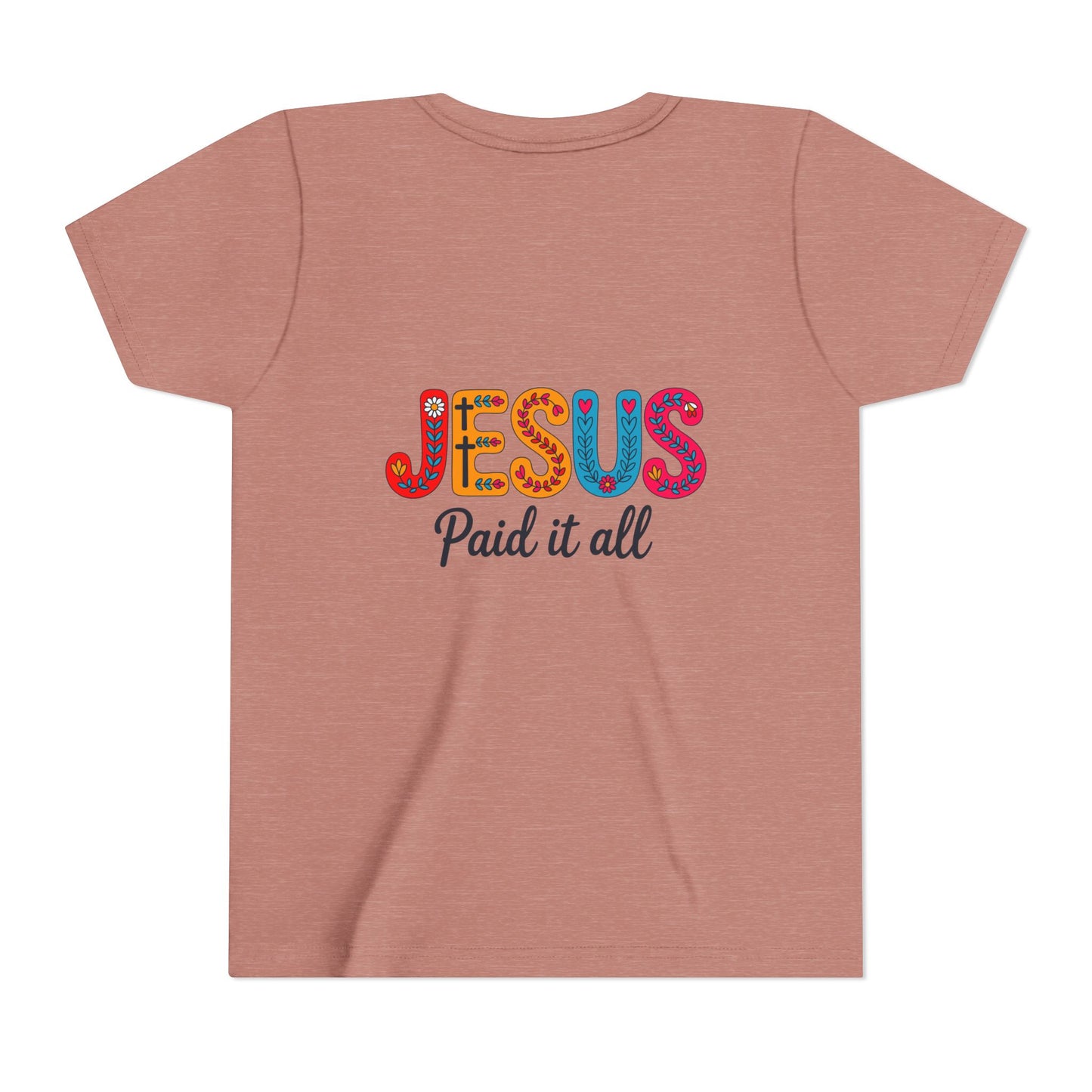 Youth Tee — "Jesus Paid It All" Colorful Faith Graphic