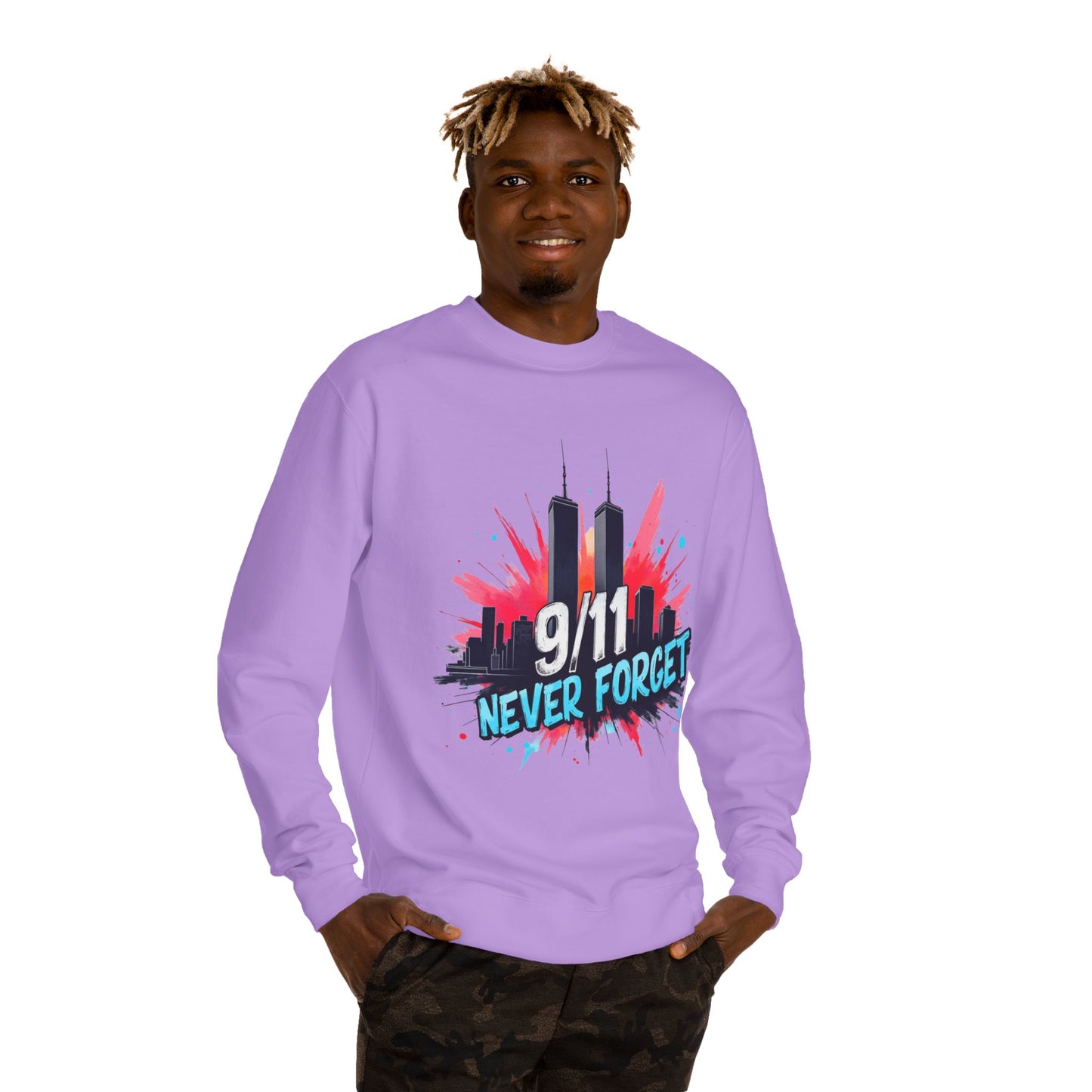 9/11 Never Forget Sweatshirt - Tribute Crewneck with Twin Towers Graphic