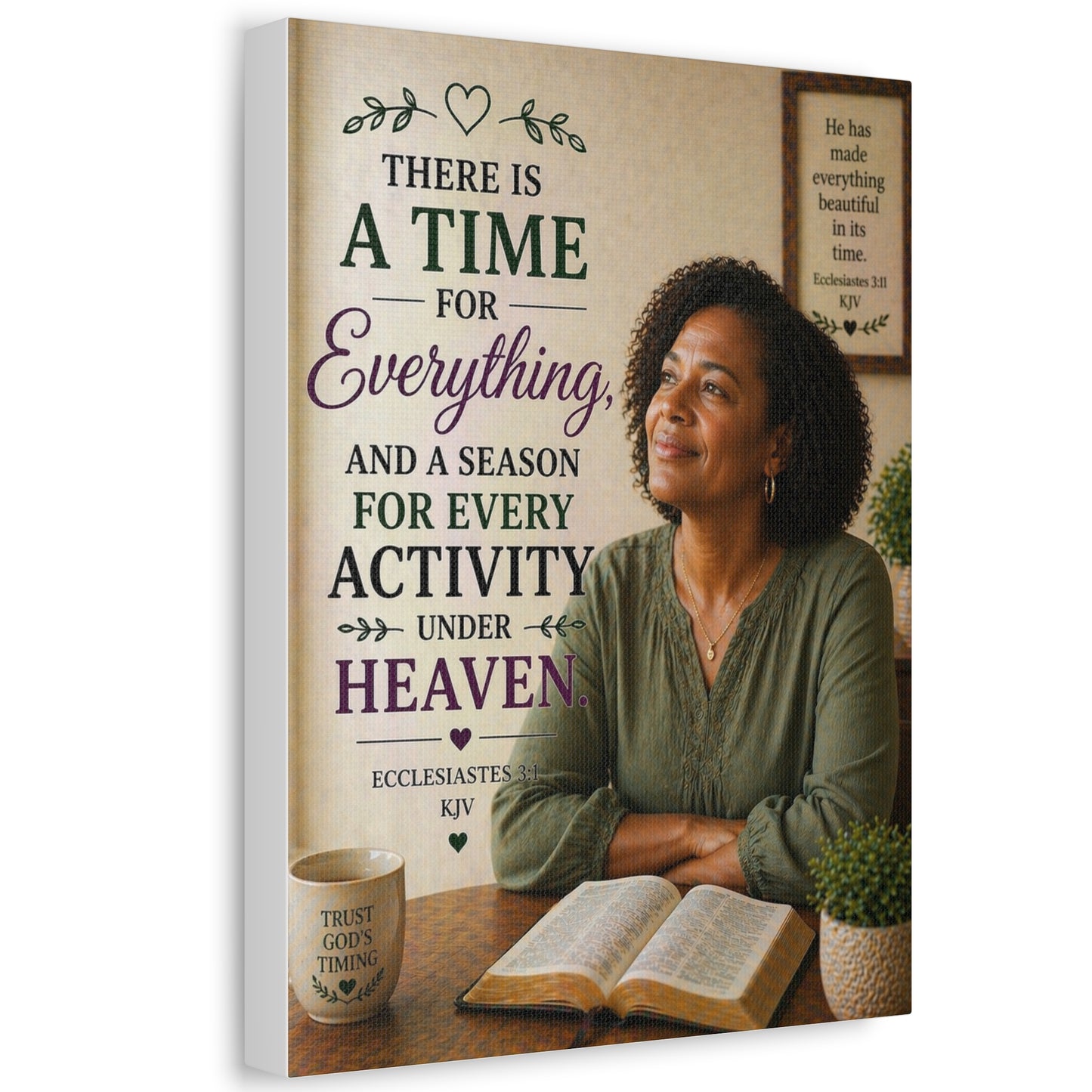 Religious Wall Art Stretched Canvas – "There Is A Time For Everything" Ecclesiastes Inspirational Bible Verse Decor