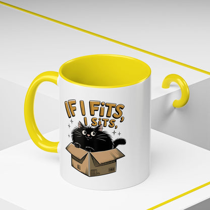 If I Fits I Sits Cat Mug — Funny Black Cat in Box Coffee Cup (11/15oz)