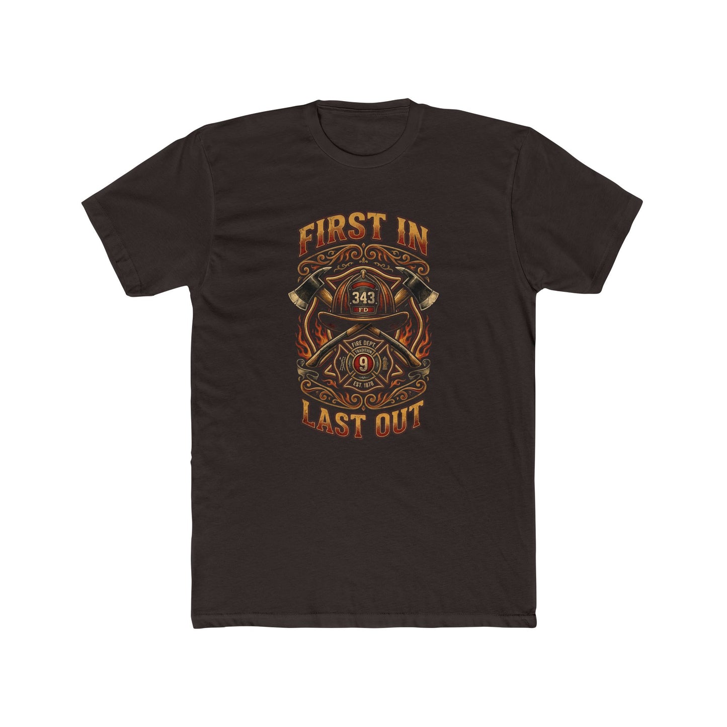 Firefighter T‑Shirt - "First In Last Out" Vintage Firefighter Crew Tee