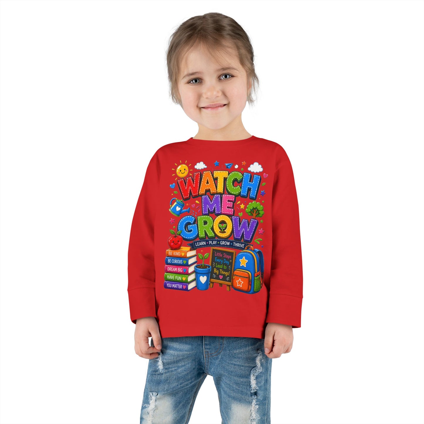 Watch Me Grow Toddler Long Sleeve Tee — Back to School Cute Growth Shirt