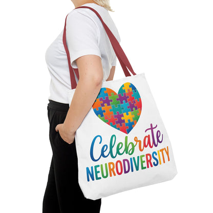 Celebrate Neurodiversity Tote Bag – Rainbow Puzzle Heart Awareness Tote